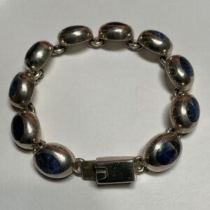 TAXCO Vintage 950 Silver Link Bracelet with Blue Stones . 7 inches long